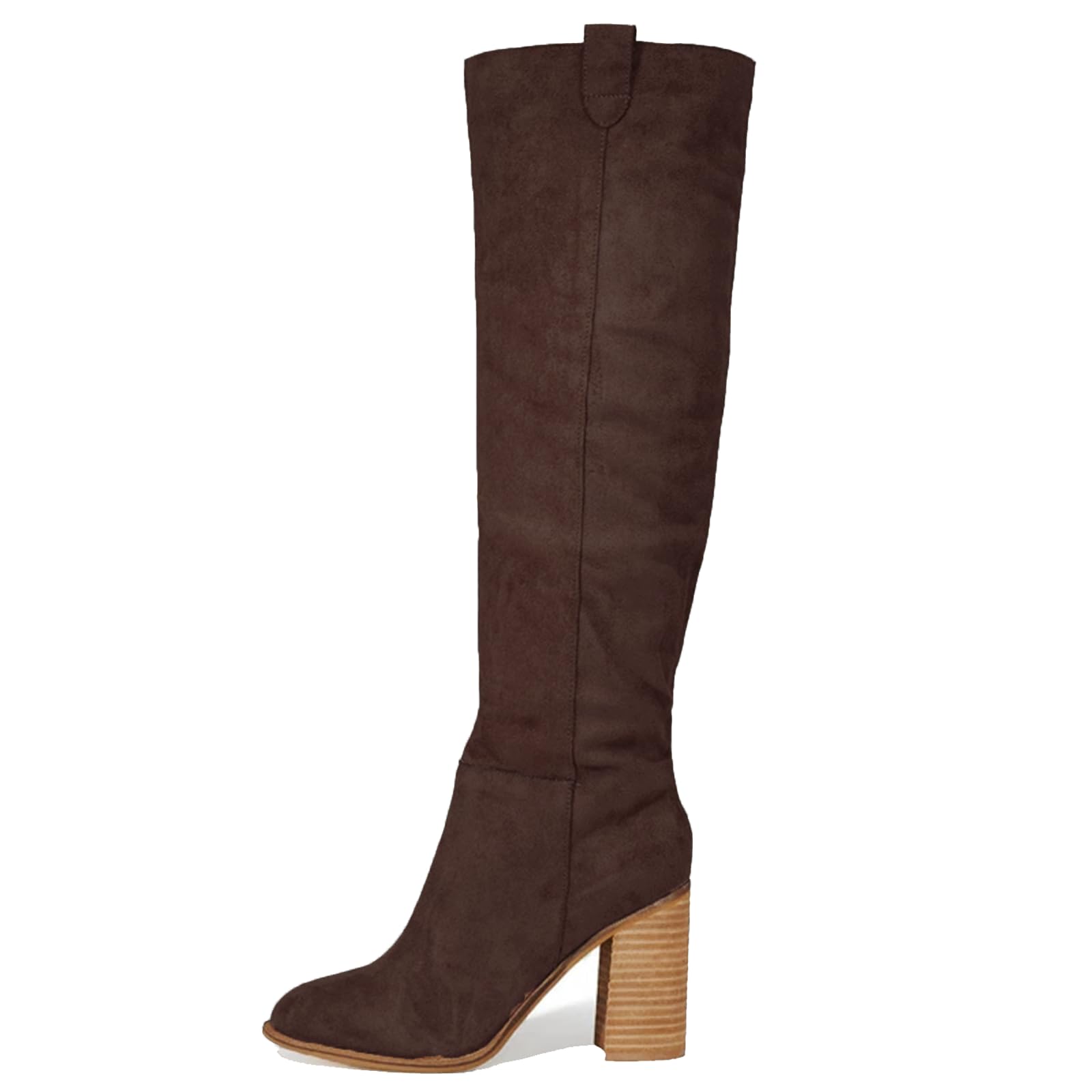 Erocalli Suede Knee-High Boots Fall Boot For Women Chunky Block High Heel Slouch Fashion Boot Round Toe Side Zipper