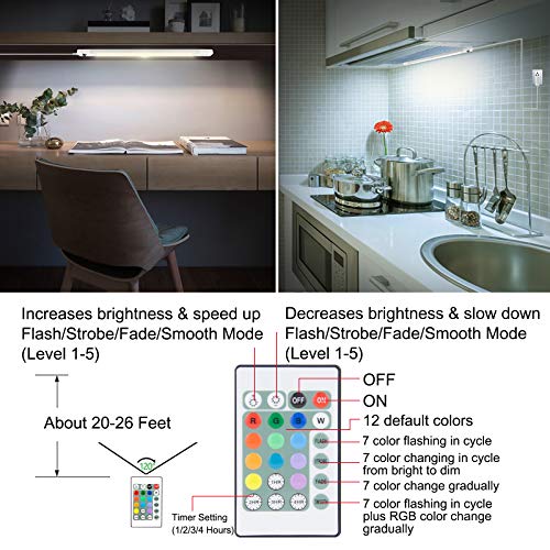 LUXSWAY Plug in Color Changing Led Bar Light,Led RGB Strip Light with Remote,Super Bright Under Cabinet Lighting,Multicolor Stick On Light for Under Counter, Desk,Cupboard, Room (18 Inch) - Image 4