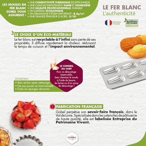 Gobel - Moule à madeleines fer blanc - 12 empreintes - 39,5 x 20 x 1,7 cm – vue 8