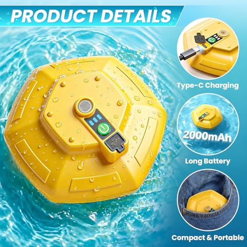 Image of Floating Bait Bucket Aerator, IPX7 Waterproof & Rechargeable Oxygen Pump, Ultra-Quiet Live Bait Bubbler with Type-C Charging, Portable Floating Aerator for Fishing Outdoor Fish Accessories