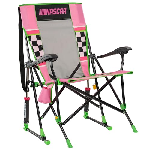 GCI Outdoor NASCAR Roadtrip Rocker Camping & Sideline Sports Chair | Portable Folding Rocking Chair with Durable Armrests & Drink Holder Pink