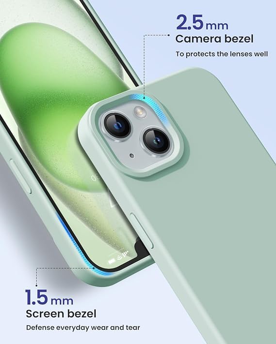 Image of MIDOS Back Cover Compatible with iPhone 15 Case Liquid Silicone Full Protection Shock Proof Back Cover for iPhone 15 (Mint Green)