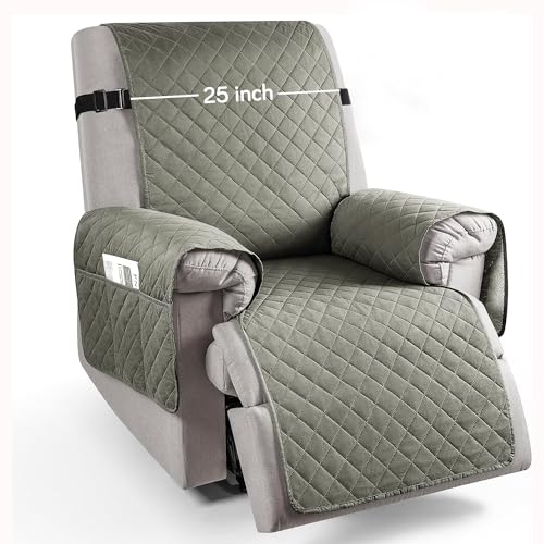 Image of HOKIPO 100% Waterproof Quilted Recliner Cover for 1 Seater with Side Pockets, Light Grey (AR-4971-LGRY)