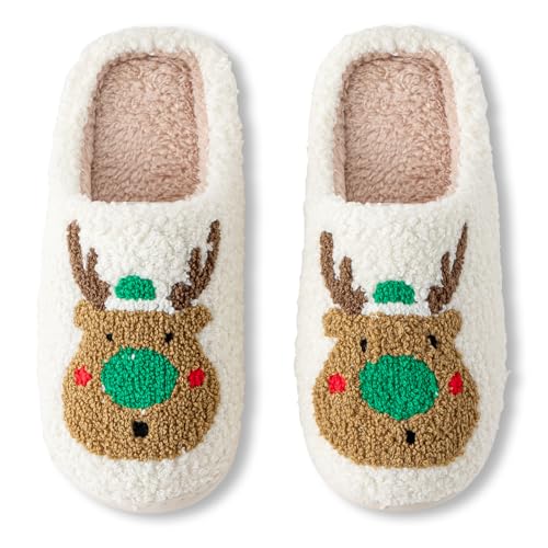 Christmas Slippers For Women Soft Warm Plush Fuzzy Slippers Indoor Memory Foam Slippers Cozy Fluffy Home Slippers for Winter