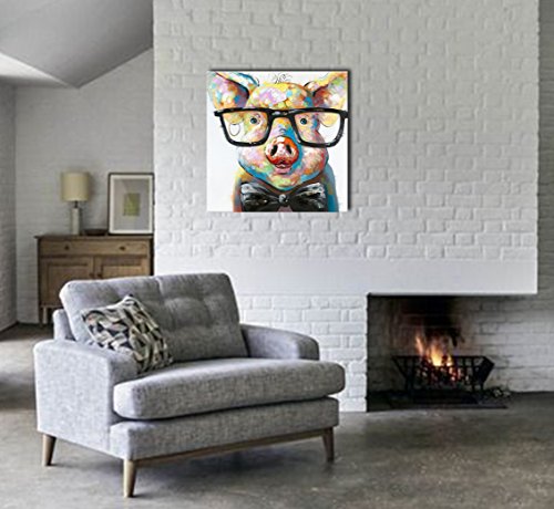 Fokenzary Hand Painted Cute Pig with Glasses Pop Wall Art Canvas Painting Framed Ready to Hang steampunk buy now online Fokenzary Hand Painted Cute Pig with Glasses Pop Wall Art Canvas Painting Framed Ready to Hang steampunk buy now online