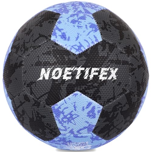 Noetifex Soccer Ball Size 5 for Youth & Adults, Black Blue PU Leather, Durable Machine-Stitched 32-Panel Football, Hidden Seams, Water-Resistant, Outdoor & Indoor Training Ball