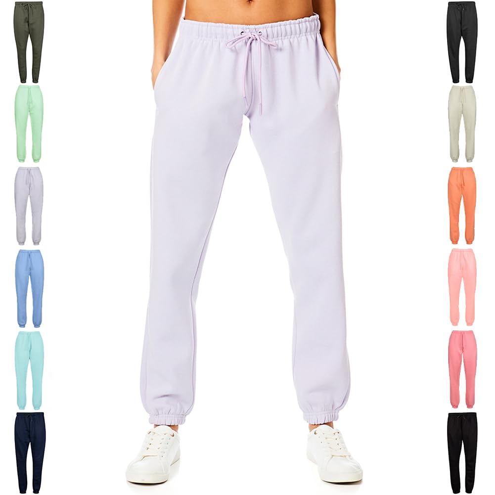 Light & Shade Women's Fleece Joggers with Drawstring Waist Tapered Tracksuit Bottoms Soft Cotton Blend Sweatpants for Gym & Loungewear (Lavender, L)
