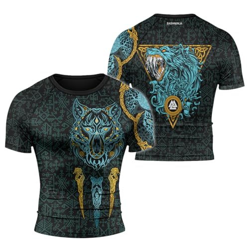 Viking Compression Shirts Men Short Sleeve Rash Guard Base Layer Athletic Fit for BJJ MMA Jiu Jitsu Workout