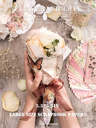 120 Pcs Deco Papers For Scrapbooking, 5.5*5.5In Vintage Decoupage Paper Junk Journal Supplies, Retro Flower Butterfly Sunflower Ephemera Paper Pack For Diary Room Decor Wall Art Collage Album (Setb) #TOP4
