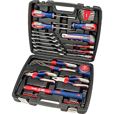 kwb Werkzeug-Koffer inkl. Schrauber-Bits, 42-teilig, gefüllt, robust und hochwertig, ideal für den Haushalt o. die Garage, GS geprüft, im praktischen Kunststoffkoffer, Rot, Blau, Grau Cover