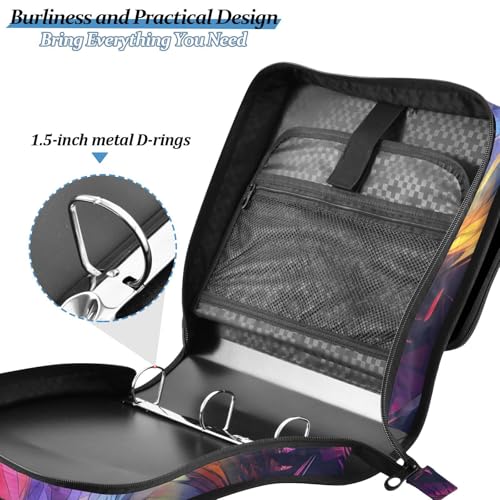 Image of Wolf Colorful Zipper Binder Bag 3 Ring Binder with Shoulder Strap Zip Up 500 Sheets Capacity Multi Pockets for School Office Supplies