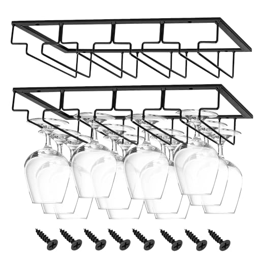 JMIATRY 2 Pcs Support de Verre a Pieds, Range Verre Suspendu Bar, porte-verres support pour Armoir, Bar, Cuisine (40×22.5×5.7 cm, 4 ranges)