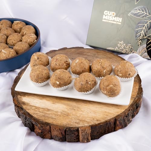 Image of Gud Mishri Gond Ke Laddu Mishri 1Kg | Healthy Energy-Boosting Indian Sweet Made with Aata, Badam, Gond, Coconut & Desi Ghee | Sweetened with Mishri | Nutritious Traditional Ladoo | No Refined Sugar | Healthy Mithai Gift Box