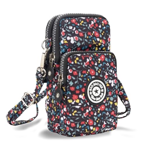 Pequena bolsa transversal para mulheres, mini bolsa de celular carteira com alça ajustável sobre o ombro, Flor pequena, Small, Bolsa transversal pequena