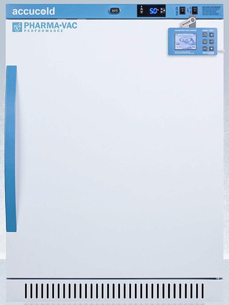 AccuCold ARS6PVDL2B Pharma-Vac Performance Series 6 Cu.Ft. Freestanding ADA Height Vaccine All-refrigerator with Factory-installed Data Logger, Auto Defrost, Lock and White Cabinet