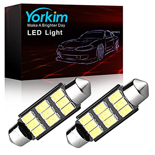 Yorkim 578 led bulb White Super Bright 212-2 Festoon Bulbs Error Free Canbus 9-SMD 5730 Chipsets 211-2 LED Interior Car Lights 41mm 42mm LED Bulbs for interior dome map light Pack of 2