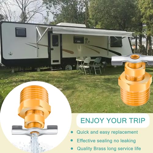 Image of 1 /2'' RV Water Heater Replacement Drain Valve,Upgraded Durable Brass Drain Plug for Replace RV Camper Trailer faulty Plastic Plug without leaking (2-Pack Valve)