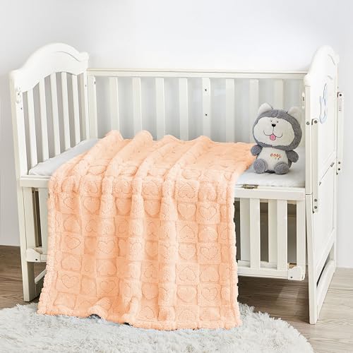 Image of Yurhap Heart Baby Blanket, Love Plush Fleece Baby Blankets for Girls Boys | Soft Baby Girl Blanket for Infant Toddler Newborn Gifts, Fluffy Baby Essentials, For Crib Stroller, 30 inchx40 inch, Apricot Pink
