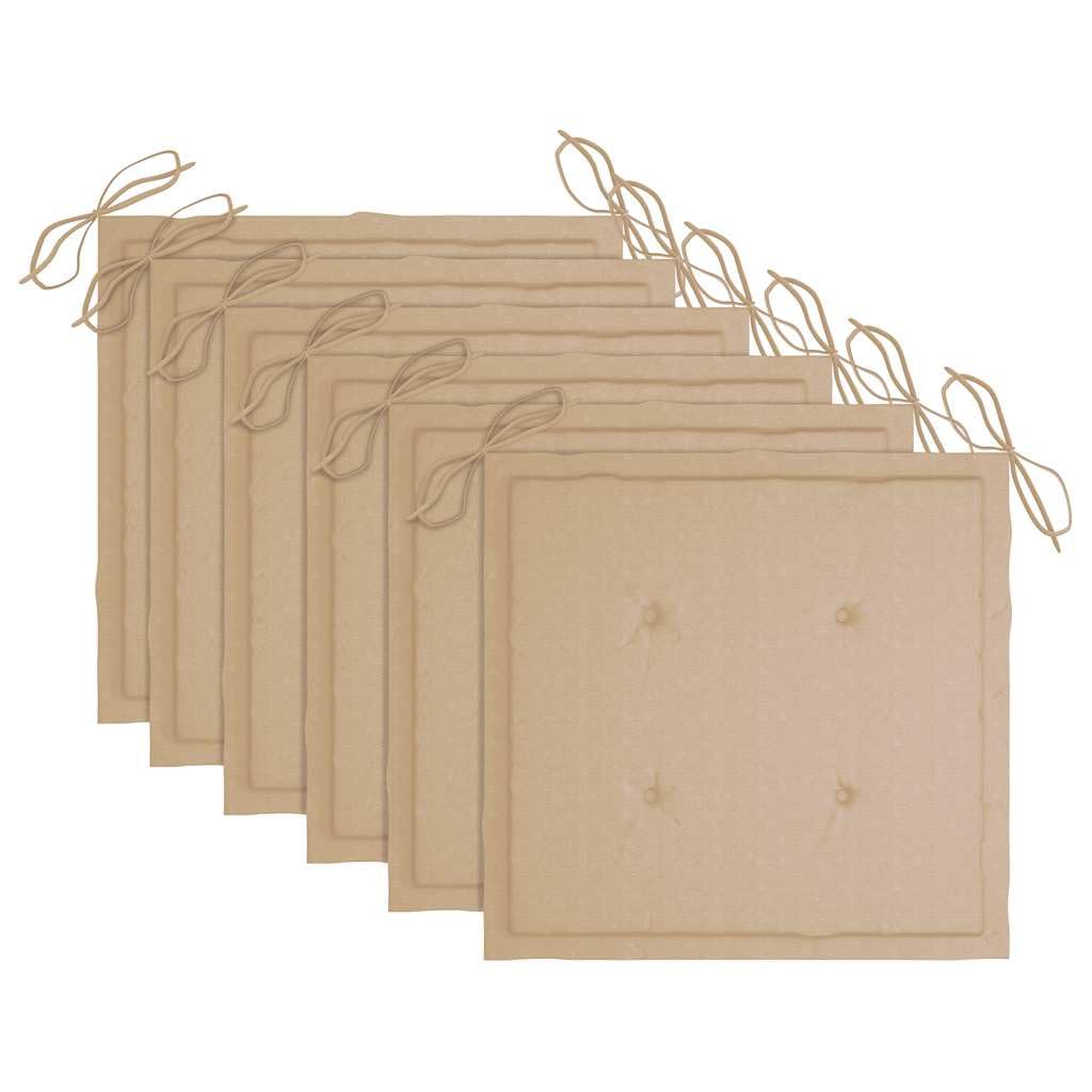 Juego de 6 sillas de jardín de madera con cojines, robustas sillas de jardín de acacia, madera maciza, acabado al aceite, resistentes y duraderas, hasta 110 kg por asiento