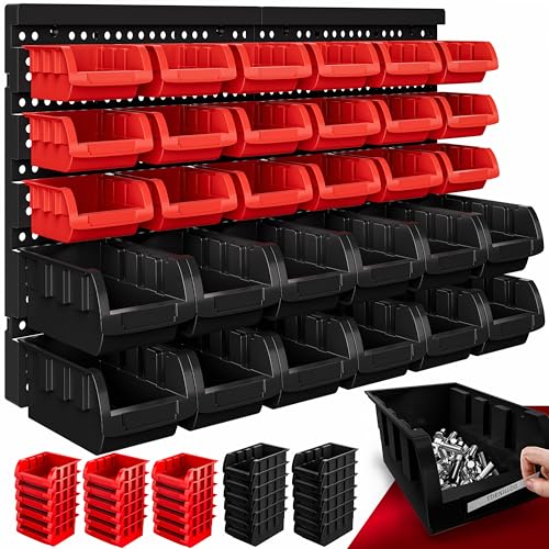 MONZANA® Cajas Apilables con Portaetiquetas Paneles Perforados Ampliables Portaherramientas Resistente Organizador Piezas Pequeñas Almacenamiento 32Pzs MONZANA® Cajas Apilables con Portaetiquetas Paneles Perforados Ampliables Portaherramientas Resistente Organizador Piezas Pequeñas Almacenamiento 32Pzs