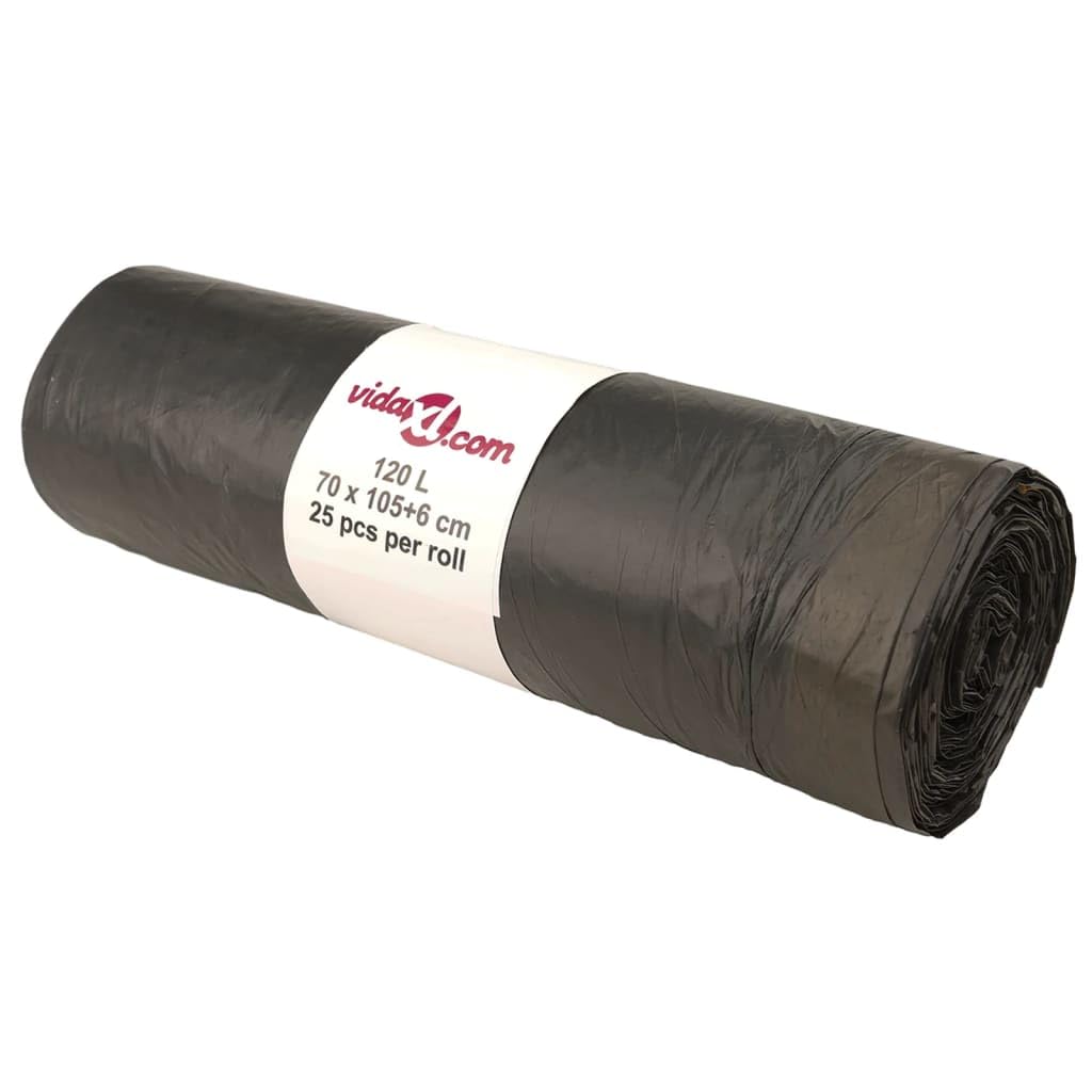 Papeleras con cordones 250 piezas negro 120L bolsas de basura extra resistentes a fugas para el hogar, oficina, camping, senderismo, picnic