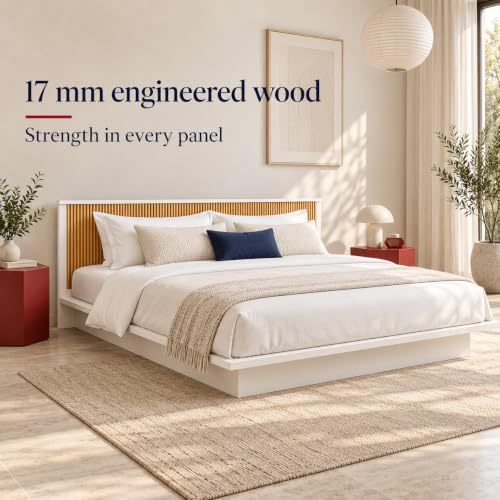 Image of Bniture Modern Low Height King Size Bed Without Storage | Engineered Wood Platform Bed Headboard | Bed King Size Wooden Cot Double Bed for Bedroom 3 Year Warranty (Frosty White & Giant Wood)
