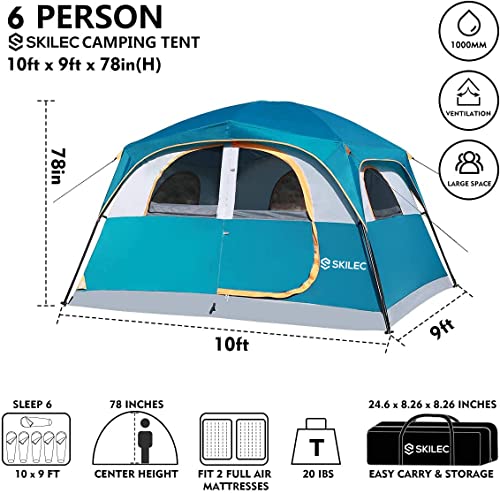 SKILEC Tienda de Campaña para 6-8 Personas Tienda de Campaña 6 Personas para Senderismo Tienda de Camping Ligero Impermeable 8 Personas Exteriores Festival Camping Mochila (Azul) image_1