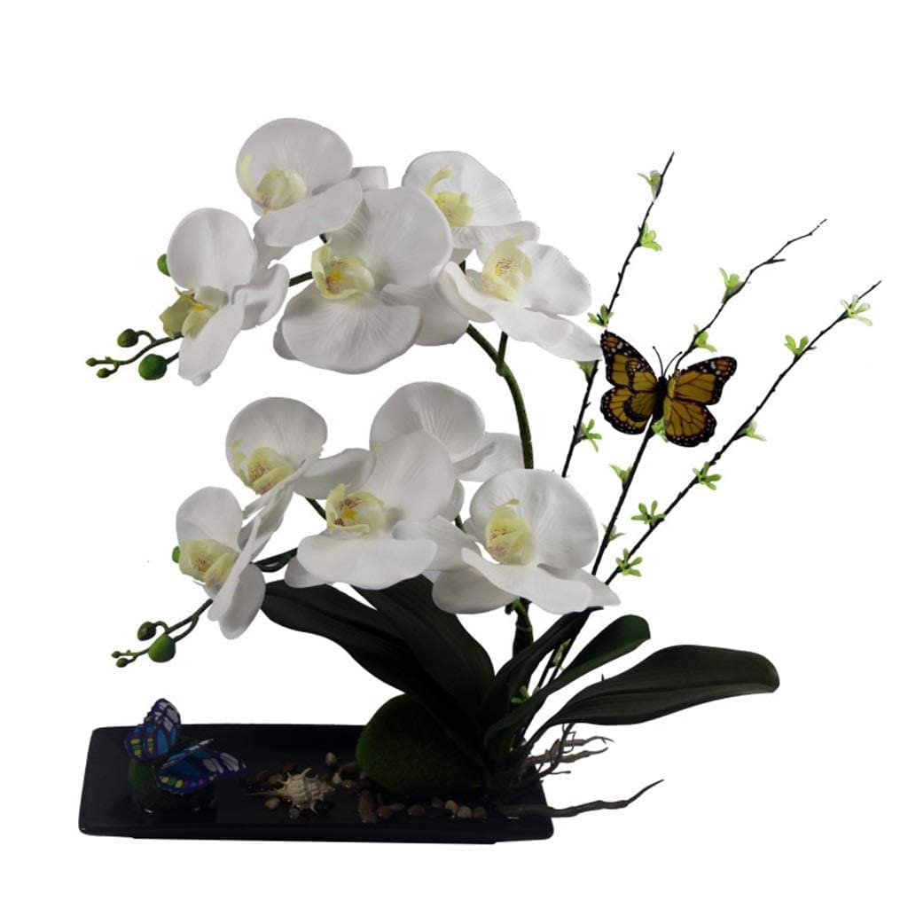XDLEDMKIZ Artificial Flowers Artificial Orchids Decoration - Phalaenopsis Flower Arrangements Bonsai Faux Phalaenopsis Leaves Stem Decor With Vase For Home/Kitchen/Bedroom/Off