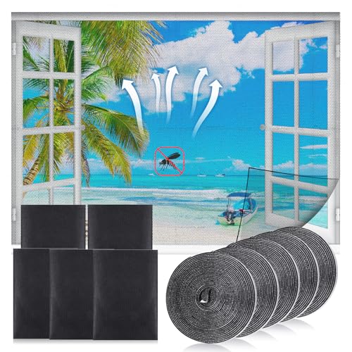 Yimomoyi 5 Pack Fly Screens for Windows 1.3mx1.5m, DIY Mosquito Net Window, Self-Adhesive Window Screen Mesh with 5 Roll Sticky Tape, Window Fly Screen, Window Mesh Window Nets to Keep Bugs Out(Black)