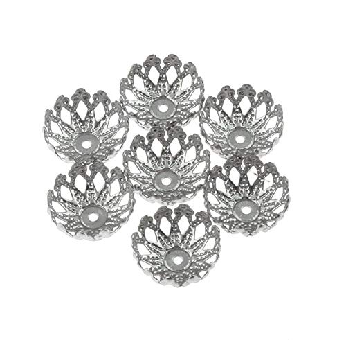 Perlin 30pcs Stainless Steel Filigree Pearl Caps, 12mm, Silver & Black, Delicate, Intricate, Adults, Female, All Seasons - Image 2