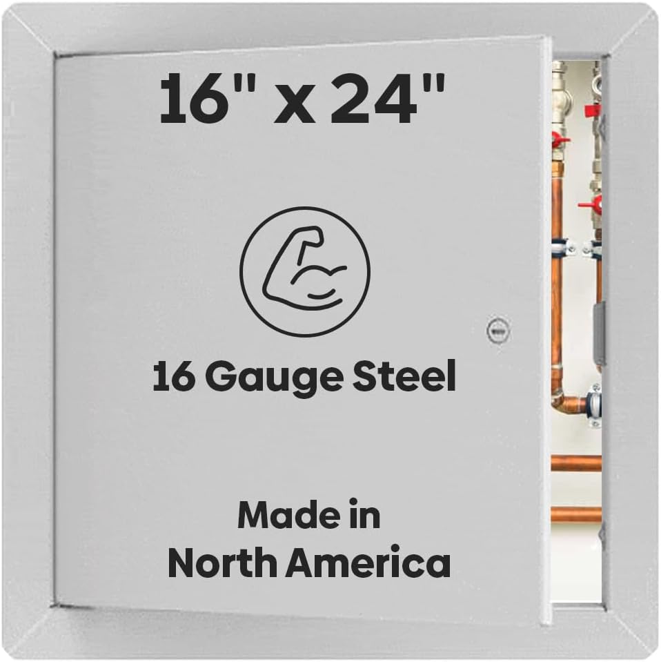 Best 16" x 24" Universal Metal Access Panel with Flange, 16-Gauge Cold Rolled Steel Access Door for Dry Wall/Ceiling, LEED Compliant Drywall Panel with Hidden Pin Hinge, Screwdriver Latch, BA-UAP-FBA