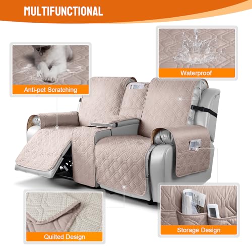 Image of VANSOFY Loveseat Recliner Cover with Console 100% Waterproof Sofa Slipcovers Non-Slip Reclining Couch Cover Split Sofa Covers Furniture Protector for Pets, Dogs(Light Apricot)