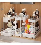 Sevenblue 3 Pack Under Sink Organizers and Storage L-Shaped, 2 Tier Sliding Bathroom Organizers w...