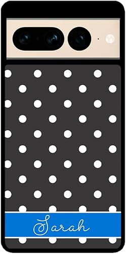 Polka Dot Black White Blue Personalized Black Rubber Phone Case Compatible With Google Pixel 10, 10 Pro, 10 Pro XL, 9a, 9 Pro, Pixel 9, Pixel 9 Pro