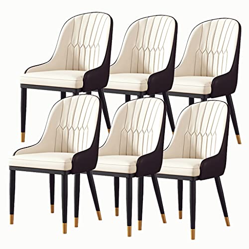 YNBSHGAA Modern Leather High Back Dining Chairs Set of 6 with Armrests Backrest - Soft Padded Seats - Sturdy Steel Feet - Ideal for Home & Commercial Use,4-White-Golden feet