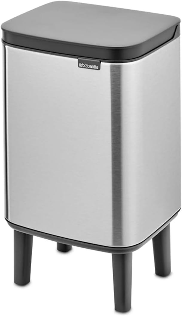 Brabantia Bo XS Lift Open Trash Can with Raised Legs | 1.1 Gal / 4L | Matt Steel FPP | Free Standing Bedroom, Bathroom, Nursery Trash Can, Removable Inner Bucket, Non-Slip Feet | + Trash Bags