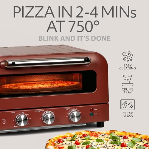 Image of WILLOW Eco Series Electric Indoor Pizza Oven - 1800W, 5 Presets, Heats up to 750F, Countertop Pizza Maker with 12 inch Ceramic Stone for Pizzeria-Style Crust, Scraper and Cutter Included - BURGUNDY