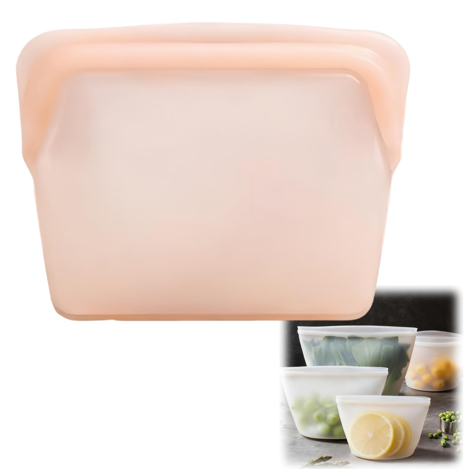 Everbag Reusable Silicone Food Storage Bags,1000ml Freezer Bags,19.6x17.2cm Leakproof Silicone Bags for Food Storage (Pink)