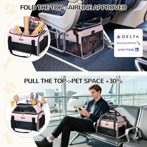 Image of Lekereise Top-Expandable Pet Carrier 18x11x11Inch Delta American United Airline Approved Soft Sided Underseat to 15lbs Travel Carriers for Small Dogs Cats with Locking Safety Zippers Anti-Scratch Mesh