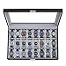 Produktbild SONGMICS Uhrenbox, abschließbarer Uhrenkasten, Uhrenkoffer, Organizer für Uhren, mit 24 Fächern, Glasdeckel, Geschenk für die Liebsten, PU-Bezug in Schwarz, Samtfutter in Grau JWB024