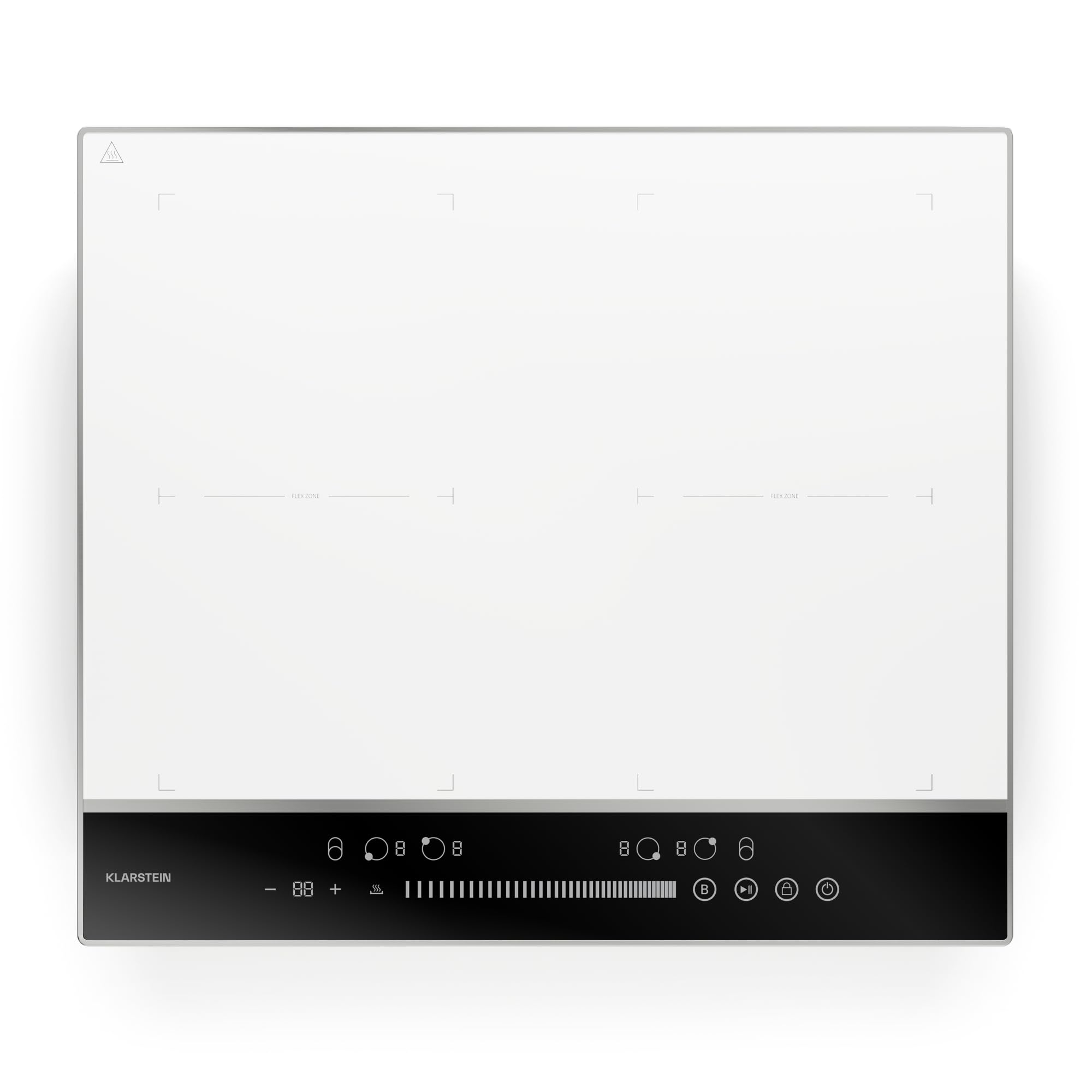 Klarstein DualTone Flex Placa Inducción - 4 Zonas Flexibles, 7200W, Control Deslizante, Thermoboost, Temporizador y Seguridad, Marco de Aluminio, Blanca