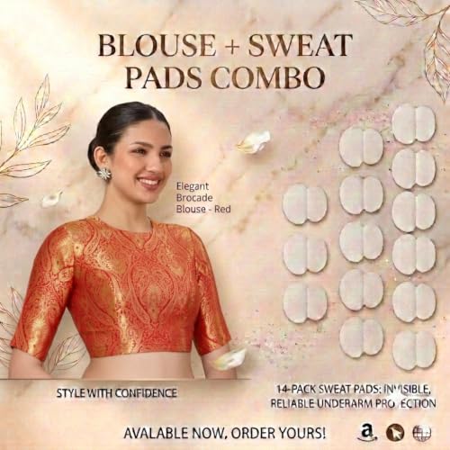 Image of Studio Shringaar Women Brocade Silky Jewel Neck Readymade Elbow Length Sleeve Saree Blouse