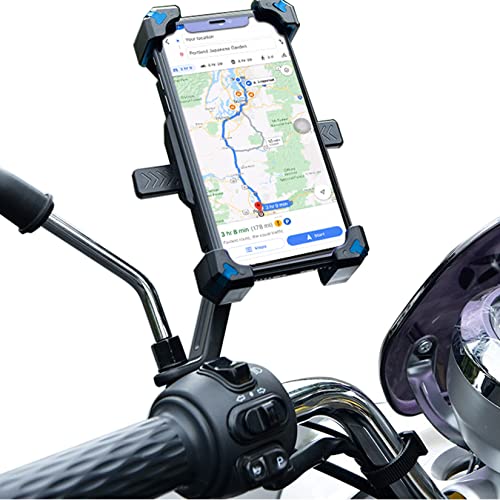 Homeet Motorcycle Phone Mount, Quick Release Motorbike Phone Holder Anti Shake Moped Scooter Rearview Mirror Holder Mount Universal for 4.0-6.8 Inch Smartphone - 360Â° Rotation Adjustable â Blue