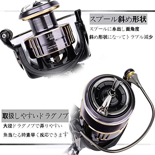 ZJIANCスピニングリール6000 リール6000番スピニングリール 淡水/海水釣りリール ７＋１ボールベアリング リール6000 ギア比5.0 ショアジギング ジギング 堤防や磯釣り 船釣り カヤック釣り ガツオ シイラ サワラ ブリ 青物 ねじ込みハンドル 6000番リール 3枚目