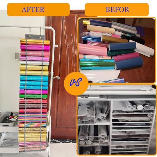 Image of 48 Compartments Vinyl Roll Storage, Vinyl Roll Holder Organizer, VinylStorage Rack Wall Mount /Over The Door for Craft Room Organizers and Storage Lengthened(gray)