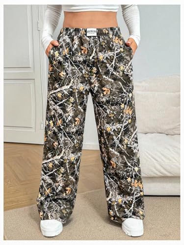 Image of RoseSeek Women's Letter Leopard Print Y2K Straight Elastic Waist Leg Pants | Cheetah Print, Straight, Baggy Loose Fit, Slant Pocket, Streetwear, Vintage, Graphic Trousers