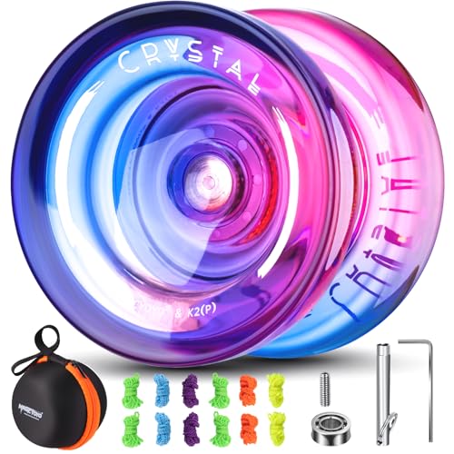 magicyoyo k2 crystal responsive yoyo for kids 8-12 professional fingerspin trick yo yo for advanced dual purpose mode with unresponsive bearing12 yo yo stringsyo-yo case bag pink purple gradient