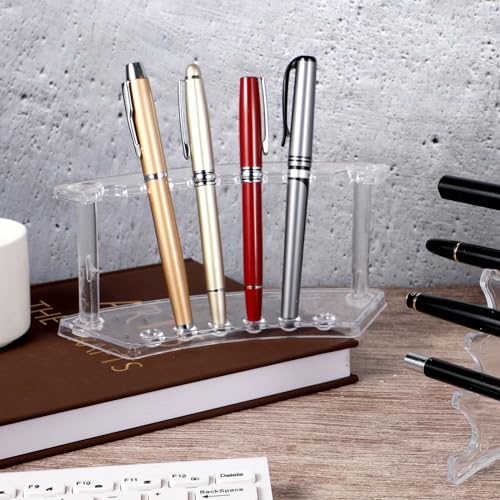 Image of Tinlade 2 Pieces Plastic Pen Holder Stand Display Rack 6-Slot Pen Makeup Brush Rack Organizer Eyebrow Stand for School Office Home Store(Clear)