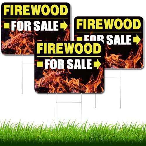 Memorywuu 3 Pcs Firewood for Sale Yard Signs with Arrow Metal H Stakes 16 x 12 Inch Double Sided Large Firewood Sale Lawn Road Sign Weatherproof Plastic Sale Signs for Outdoor