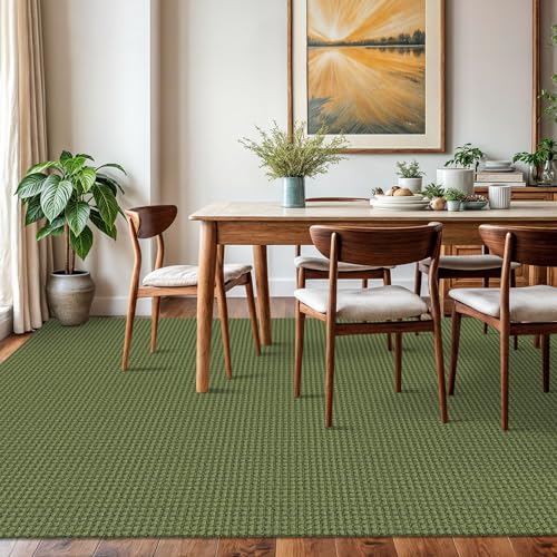 KOZYFLY Washable Area Rug 6x9 ft Rubber Backed Non Slip Rugs for Living Room Braided Cotton Bedroom Rug Woven Office Rugs Indoor Floor Carpets for Dining Bedroom Living Room, Olive Green/Earthy Green